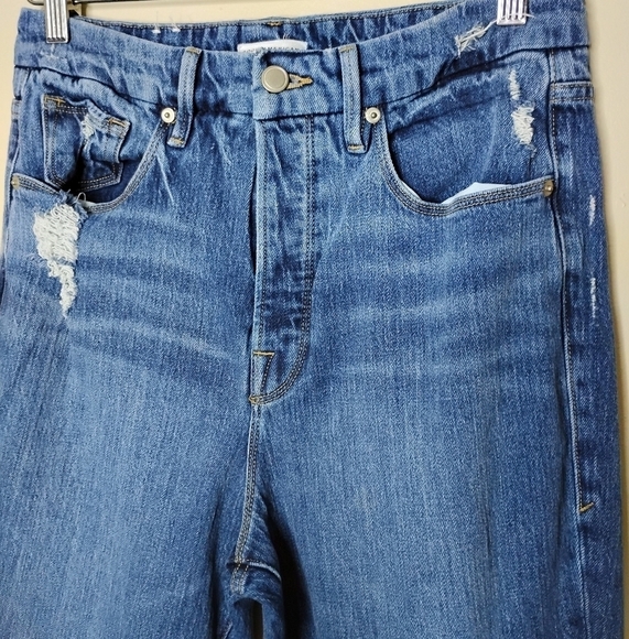 Good American Good Boy Slit Hem Jeans Size 6/28 High Rise Button Fly - Picture 5 of 10